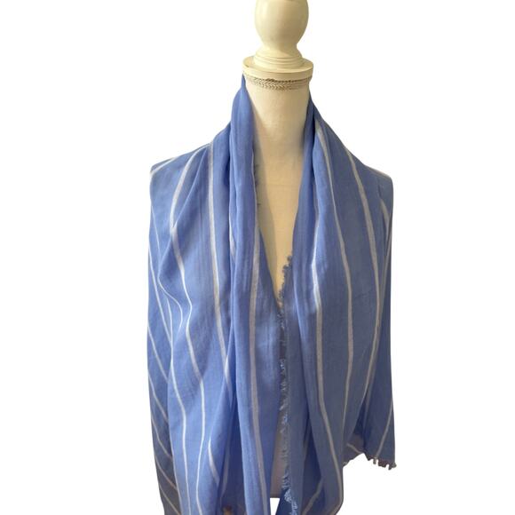 Vince Cotton Gauze Awning Stripe Travel Scarf Cornflower Blue Stripe - Picture 2 of 6